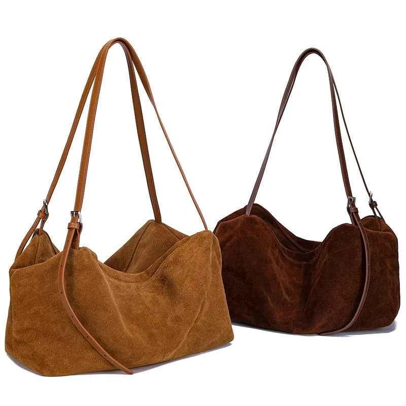 Women's Natural Nuede Genuine Leather Handbags Ladies large capacity Tote Bag Female Design Luxury Commuting Yoga Bag hobo bag