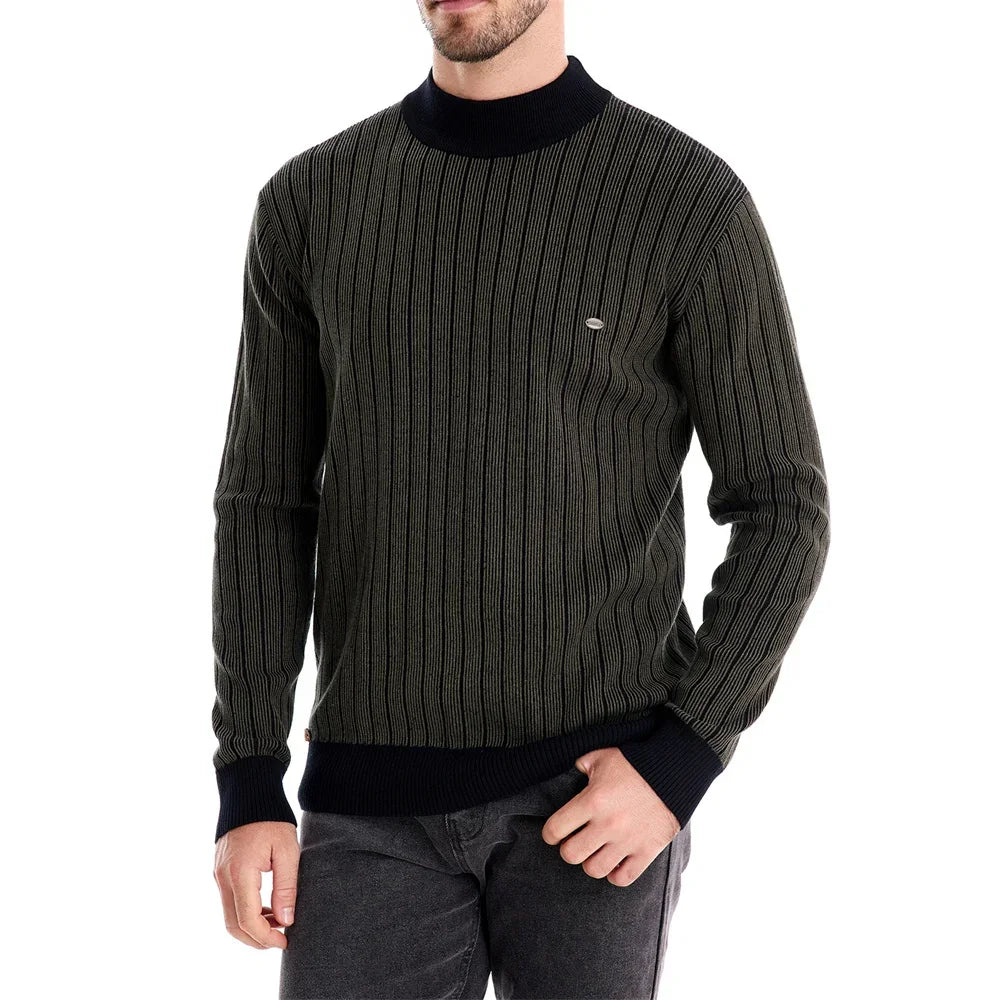 AIOPESON Mens Mock Neck Pullover Sweater - New Design Cotton Stripped Sweater for Autumn Winter Warmth - GONZALES ONLINE SHOP