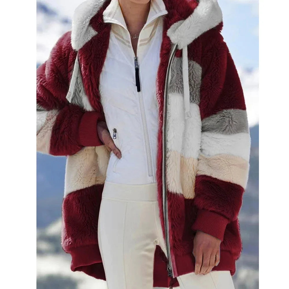 Oversized Jacket for Women Coat 2025 Autumn Winter Warm Plush Pocket Hooded Streetwear Loose Lady Zipper Cashmere Outerwear Coat GONZALES ONLINE SHOP