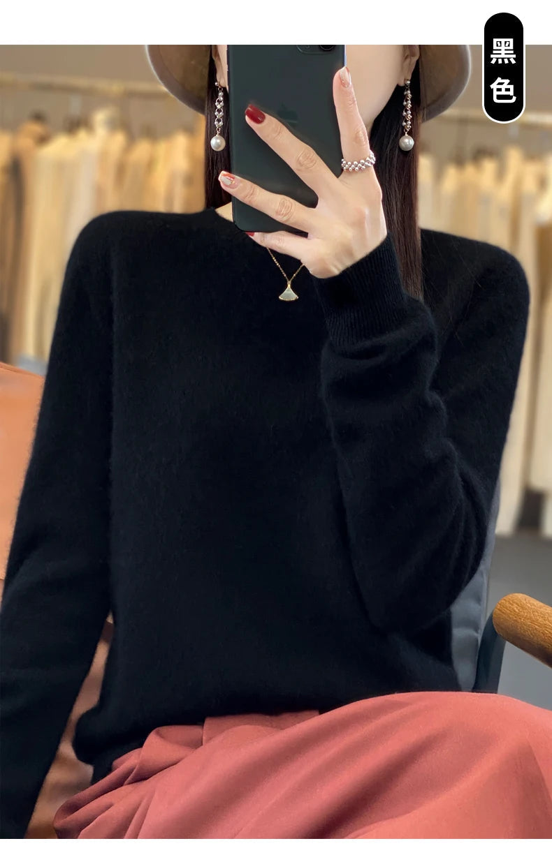 100% Merino Wool Sweater Women O-neck Cashmere Knitwear Female Pullover Autumn Winter Casual Tops Solid Color Soft Clothing GONZALES ONLINE SHOP