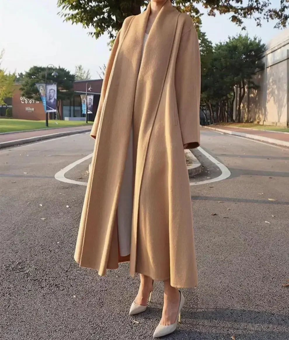 Elegant Korea Chic Woolen Coat for Women - Long Sleeve Loose White Overgarment for Autumn Winter 2023 - GONZALES ONLINE SHOP