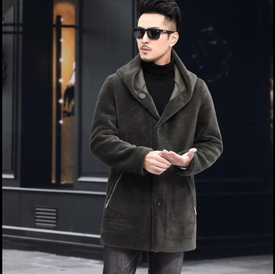 Men Winter Long Casual Thick Fleece Hooded Waterproof Jacket Male Real Fur Wool Coat Outwear Vintage Clothing G436 - GONZALES ONLINE SHOP