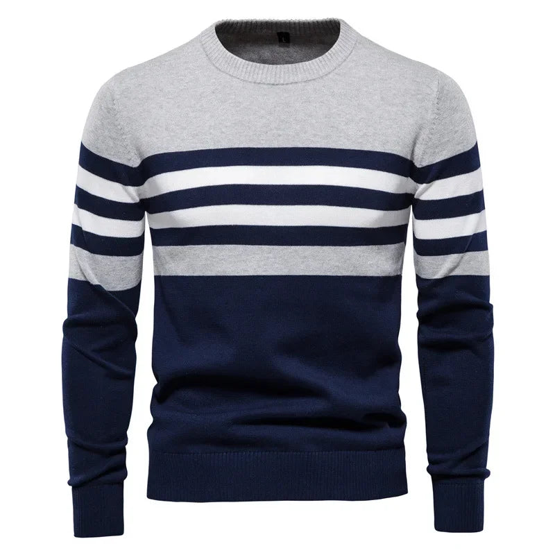 Men's Striped Cotton Sweater Pullover O Neck Knitwear Autumn Jumpers Plus Size 3XL 4XL - GONZALES ONLINE SHOP