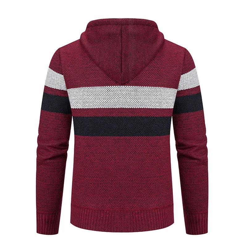 2023 New Autumn and Winter Striped Hooded Sweater Men's Coat with Velvet Padded Warm Knit Cardigan GONZALES ONLINE SHOP