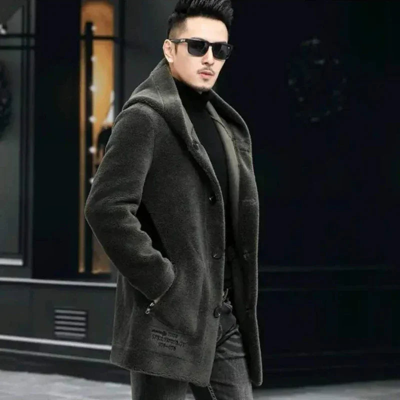 Men Winter Long Casual Thick Fleece Hooded Waterproof Jacket Male Real Fur Wool Coat Outwear Vintage Clothing G436 - GONZALES ONLINE SHOP