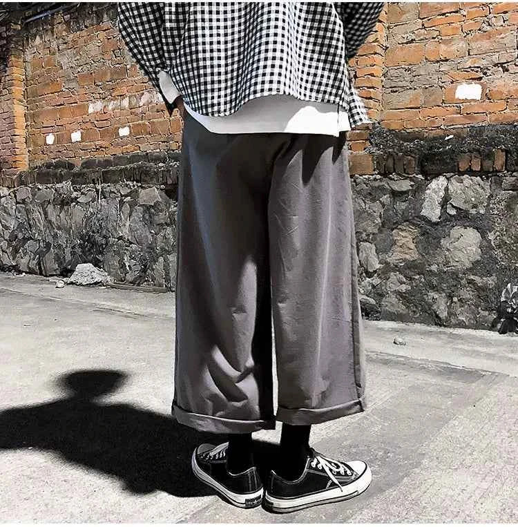 Wide Leg Pants Men Drape Straight Loose Harajuku Vintage Japan Style Ankle-length Trousers Cozy Versatile Black Pantalones Male
