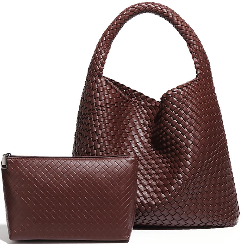 Woven Tote Bag for Women Large Woven Handbag Soft Leather Shoulder Bag Work Shopper Summer Beach Travel Tote Bag with Purse GONZALES ONLINE SHOP