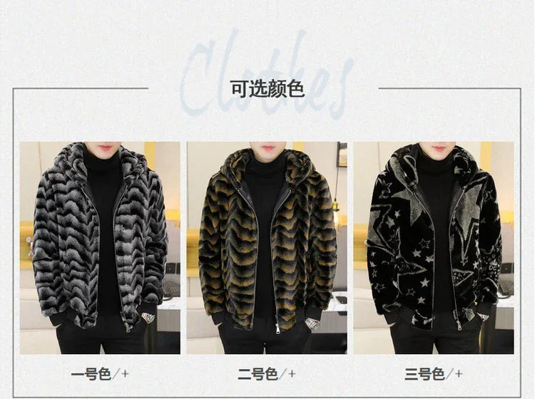 2022 Winter Faux Fur Jackets Men - Thicken Warm Imitation Fur Hooded Coat for Casual and Business Use - GONZALES ONLINE SHOP