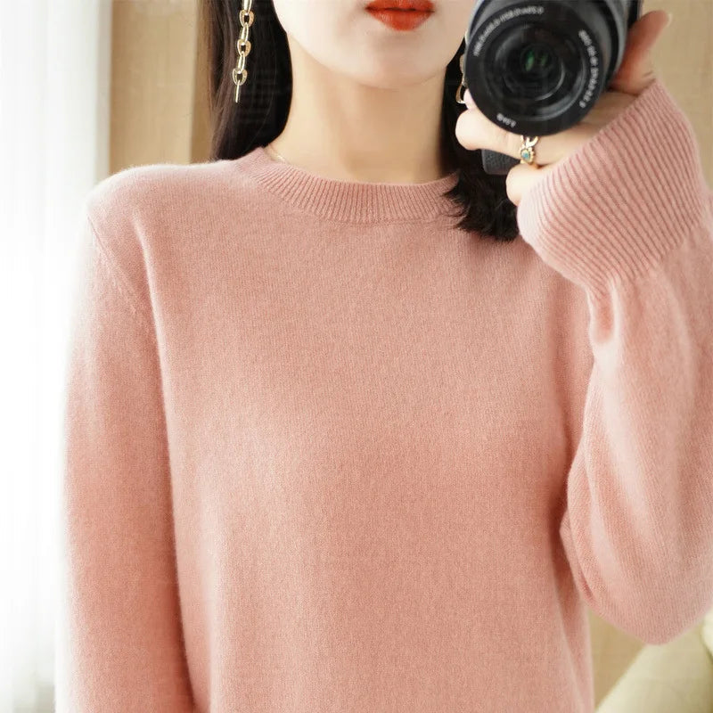 Autumn And Winter Cashmere Sweater Women's Crew Neck Pullover Casual Knitted Top Women's Short Undercoat Fashion 18 Colors GONZALES ONLINE SHOP