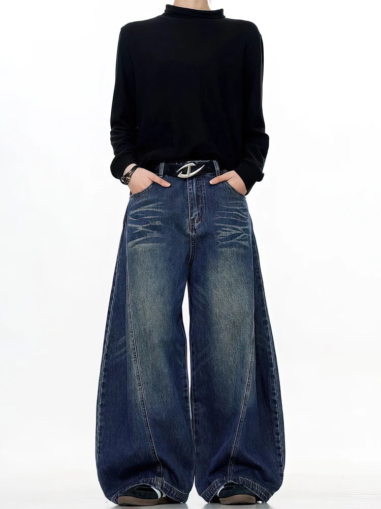 Vintage Black Washed Baggy Jeans Pants Men Wide leg Curved Blade Pants Streetwear Cowboy Casual Denim Straight Trousers GONZALES ONLINE SHOP