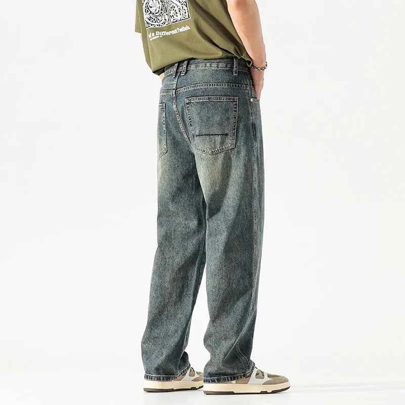 Wide Leg Jeans Men Baggy Pants Summer Straight Cut Loose Retro Blue Denim Pants Streetwear Fashion Pockets Vintage Man Clothes