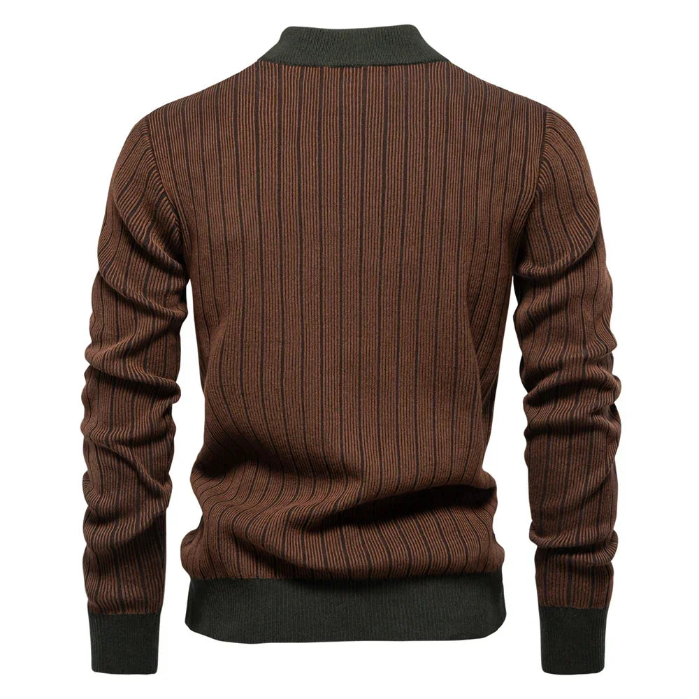 AIOPESON Mens Mock Neck Pullover Sweater - New Design Cotton Stripped Sweater for Autumn Winter Warmth - GONZALES ONLINE SHOP