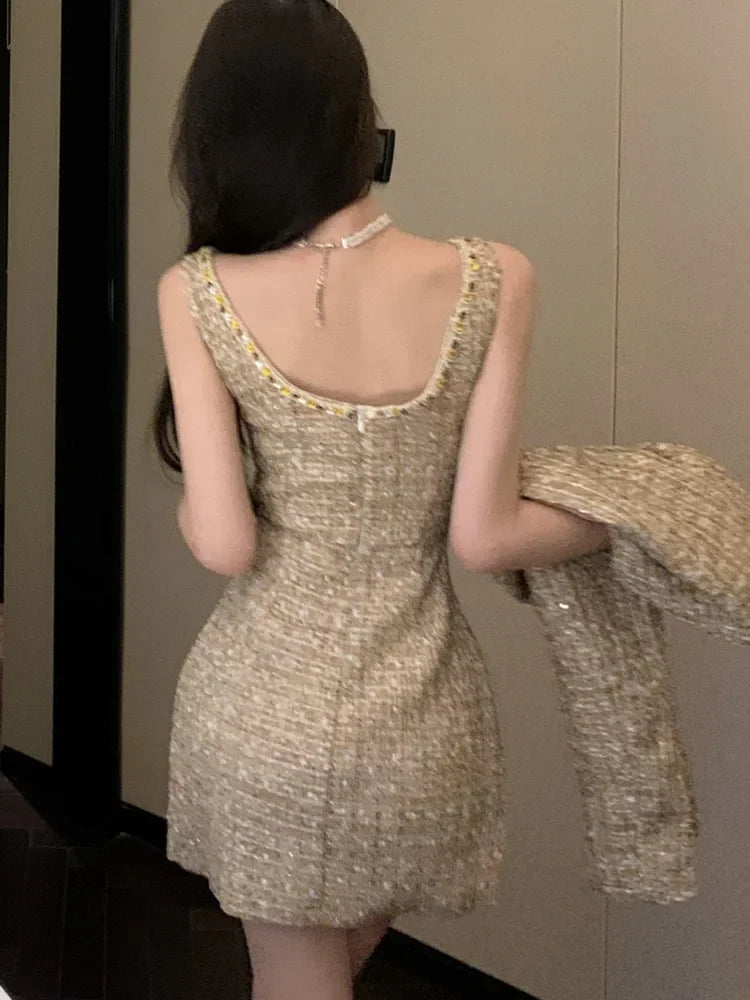 High Street French Small Fragrant Tweed Two Piece Set Women Woolen Jacket Coat + Dress Suits Autumn Winter Luxury 2 Piece Outfit - GONZALES ONLINE SHOP