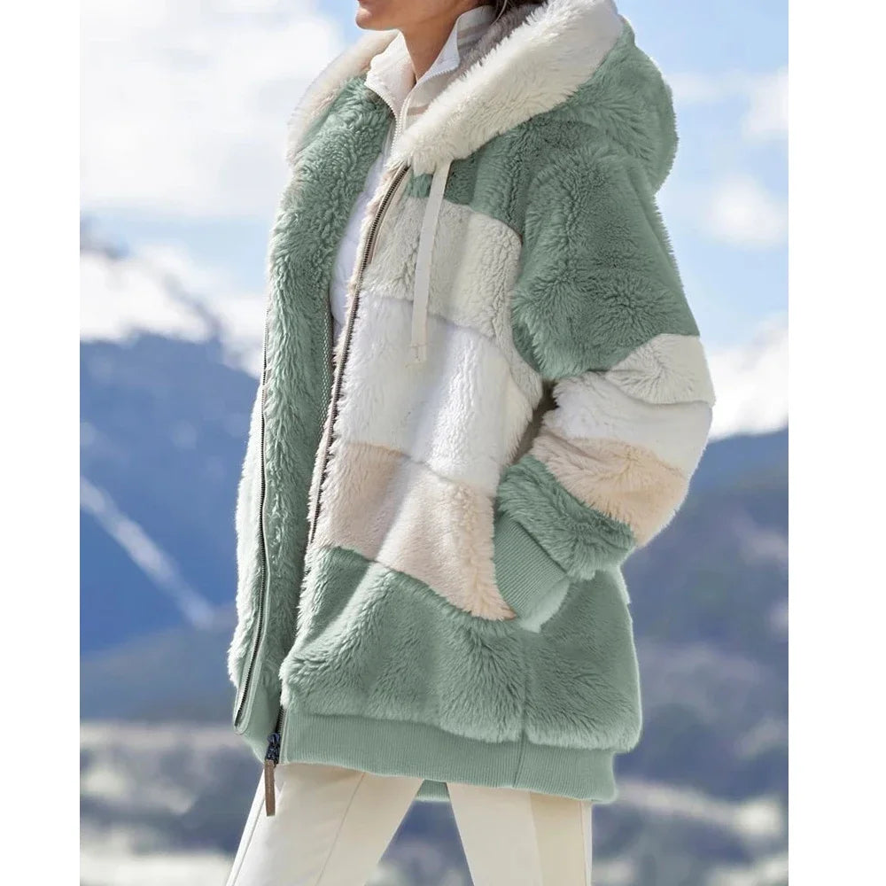 Oversized Jacket for Women Coat 2025 Autumn Winter Warm Plush Pocket Hooded Streetwear Loose Lady Zipper Cashmere Outerwear Coat GONZALES ONLINE SHOP