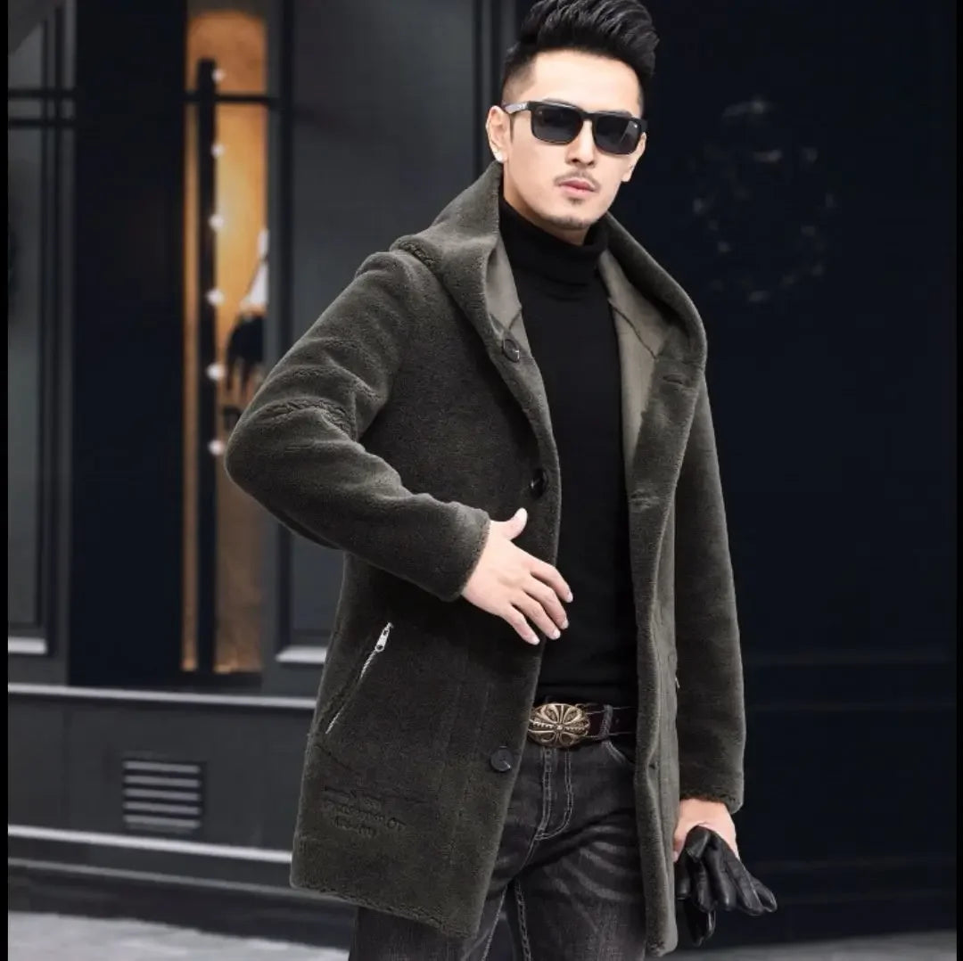 Men Winter Long Casual Thick Fleece Hooded Waterproof Jacket Male Real Fur Wool Coat Outwear Vintage Clothing G436 - GONZALES ONLINE SHOP