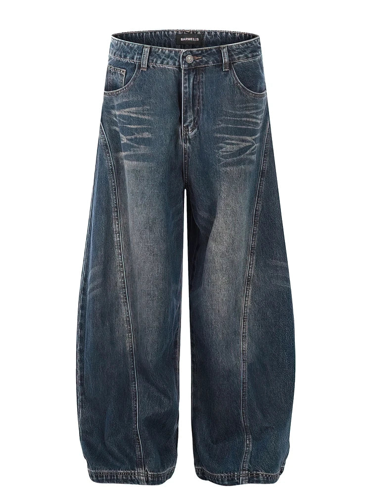 Vintage Black Washed Baggy Jeans Pants Men Wide leg Curved Blade Pants Streetwear Cowboy Casual Denim Straight Trousers GONZALES ONLINE SHOP