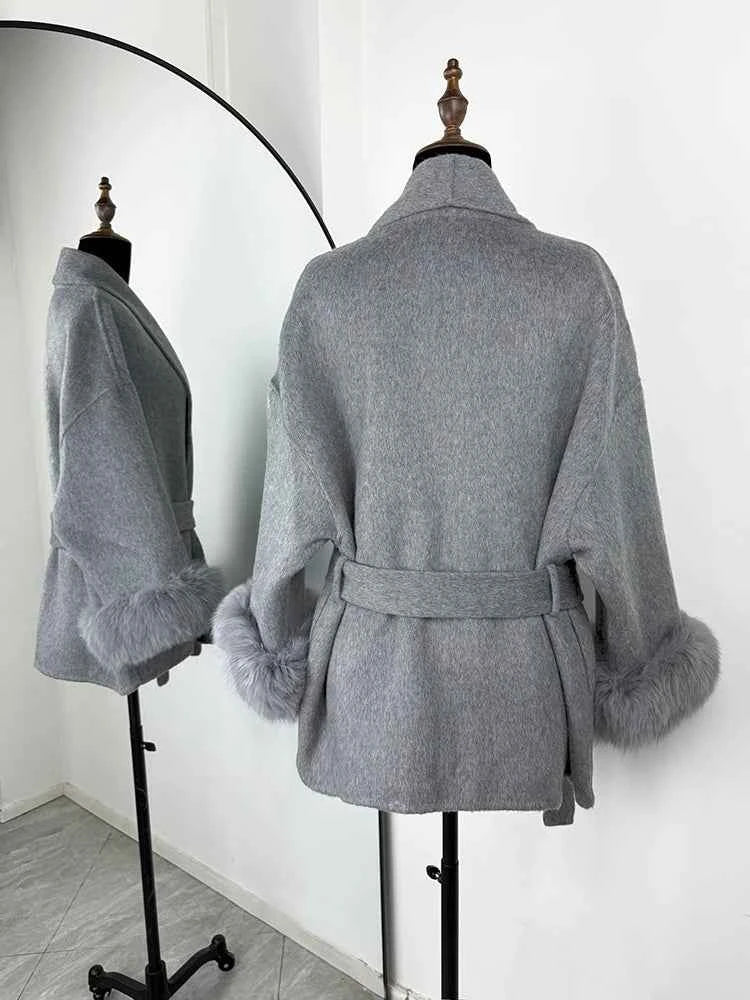 TARUXY Fox Fur Woolen Coats Women's Short Coat Office Lady Removable Elegant Double-sided Wool Overcoat 2025 New Cardigan Jacket
