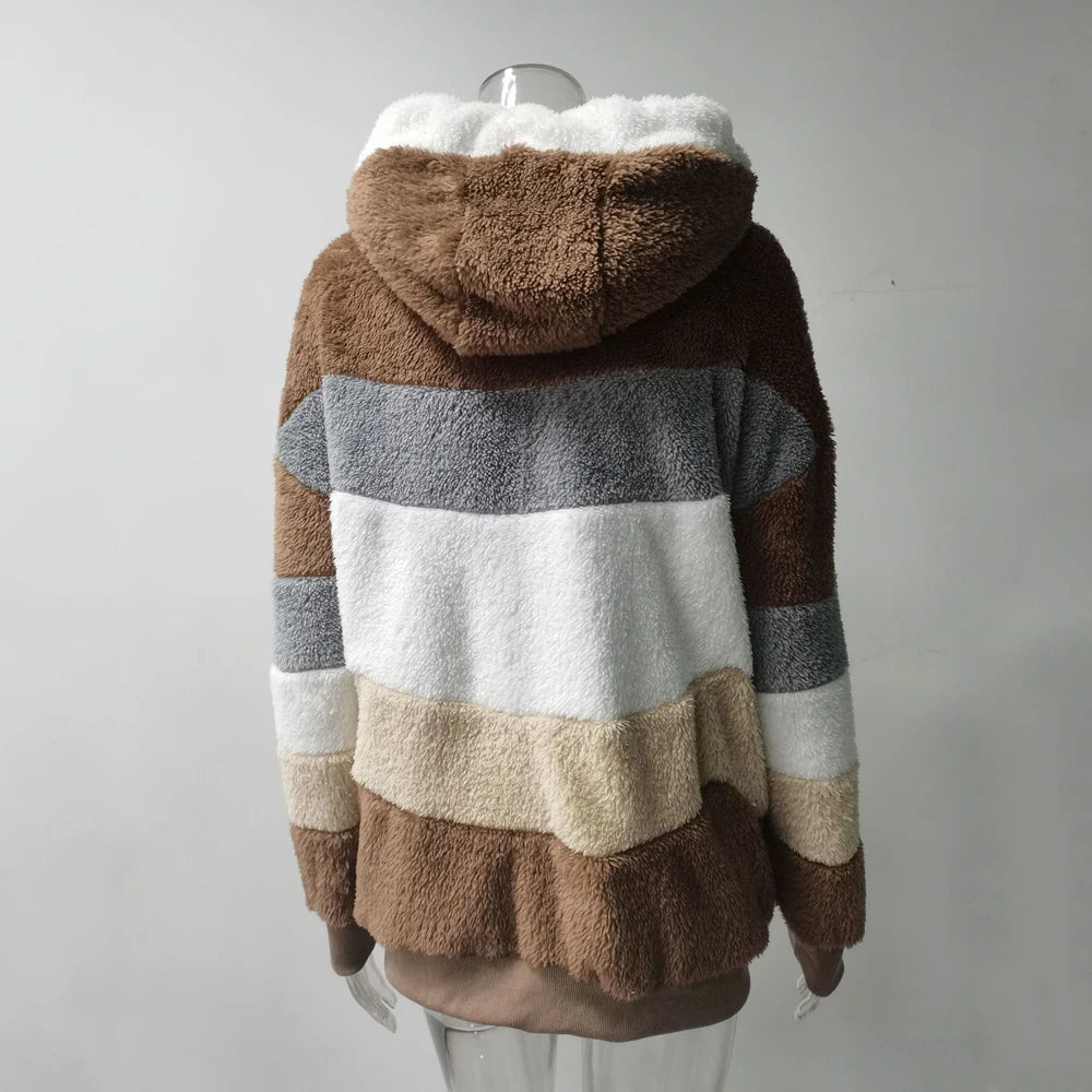Oversized Jacket for Women Coat 2025 Autumn Winter Warm Plush Pocket Hooded Streetwear Loose Lady Zipper Cashmere Outerwear Coat GONZALES ONLINE SHOP