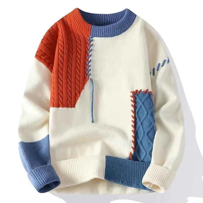 Men's Turtleneck Sweater – Stylish Patchwork Design for Warmth - GONZALES ONLINE SHOP