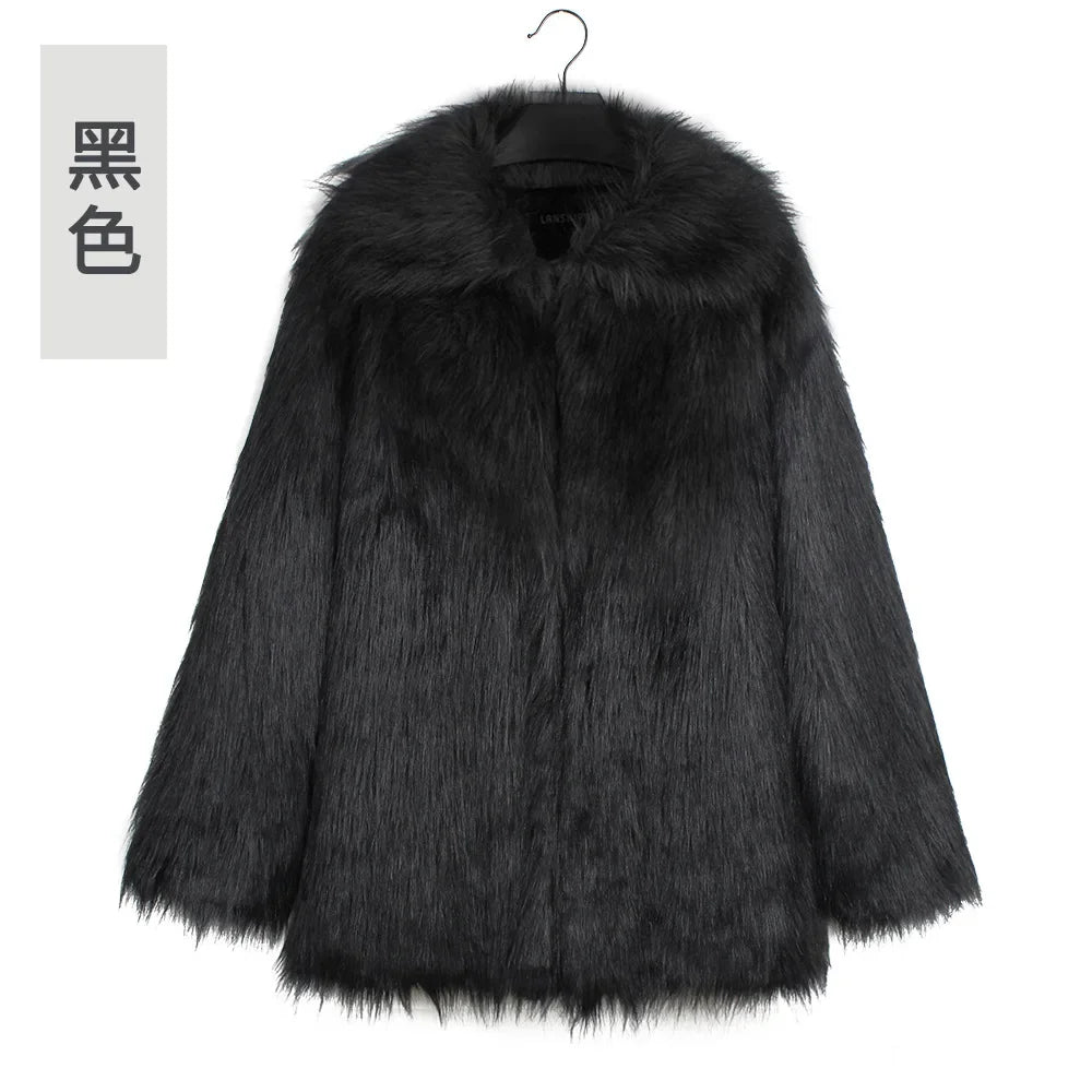 Men Faux Fox Fur Jacket Coat Winter Thick Fluffy Long Sleeve Lapel Warm Shaggy Outerwear Luxury Fur Jacket Bontjas Jackets Mens - GONZALES ONLINE SHOP