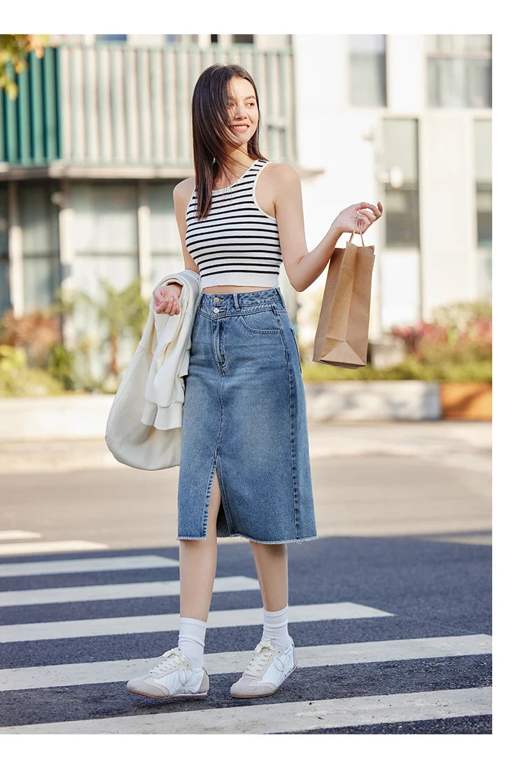 Semir Denim Skirt Women High-waisted Slit 2024 New Spring Straight Skirt GONZALES ONLINE SHOP