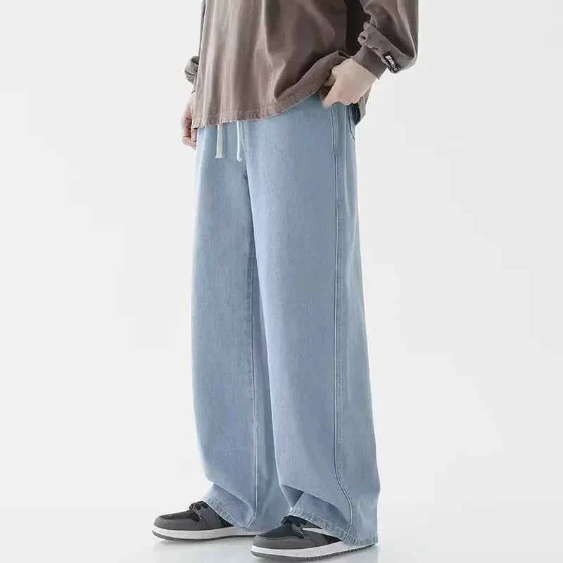 Autumn Jeans Men's Baggy Straight Drawstring Elastic Waist Personality Fashion Vintage Denim Trousers Streetwear 3XL