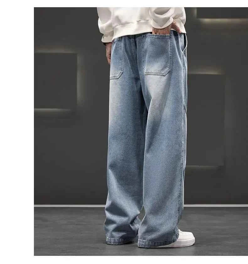Men's Wide Leg Jeans Loose Casual Oversized Trousers Spring Fashion Streetwear Outdoor Neutral Style Washed Effect