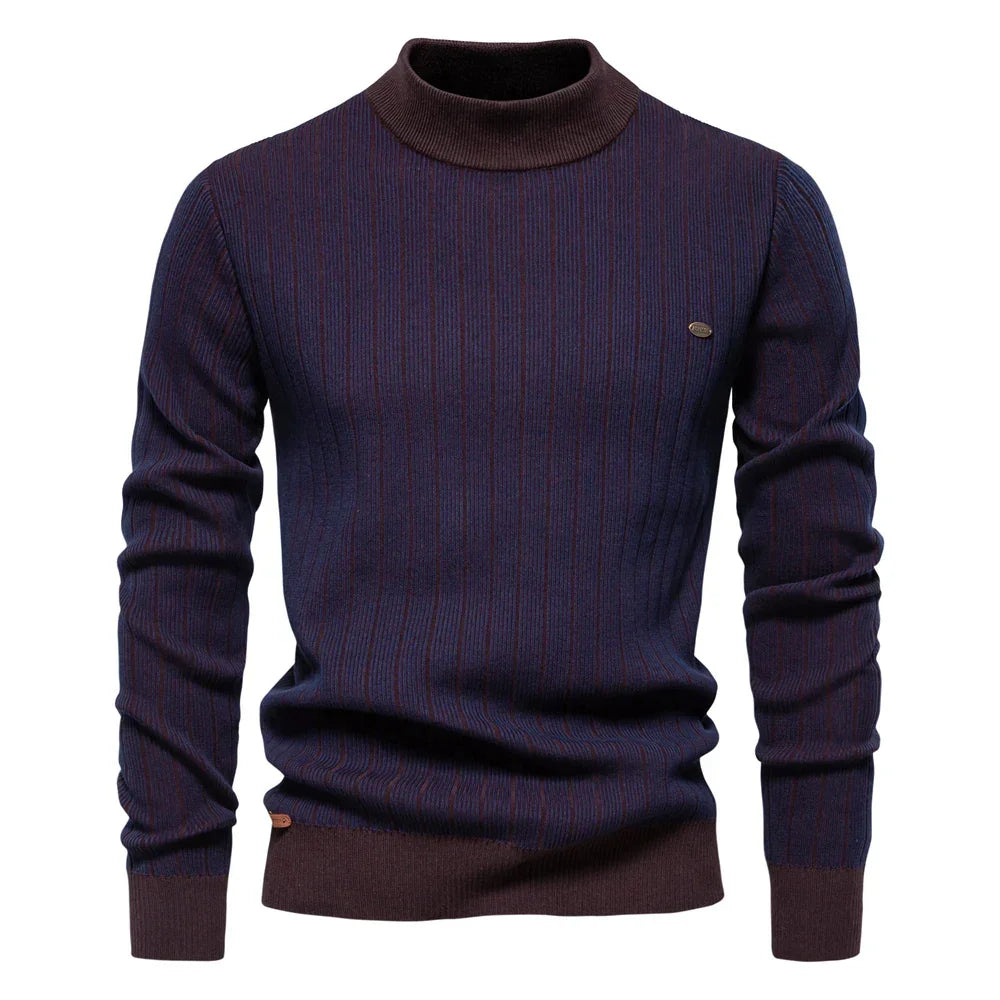 AIOPESON Mens Mock Neck Pullover Sweater - New Design Cotton Stripped Sweater for Autumn Winter Warmth - GONZALES ONLINE SHOP