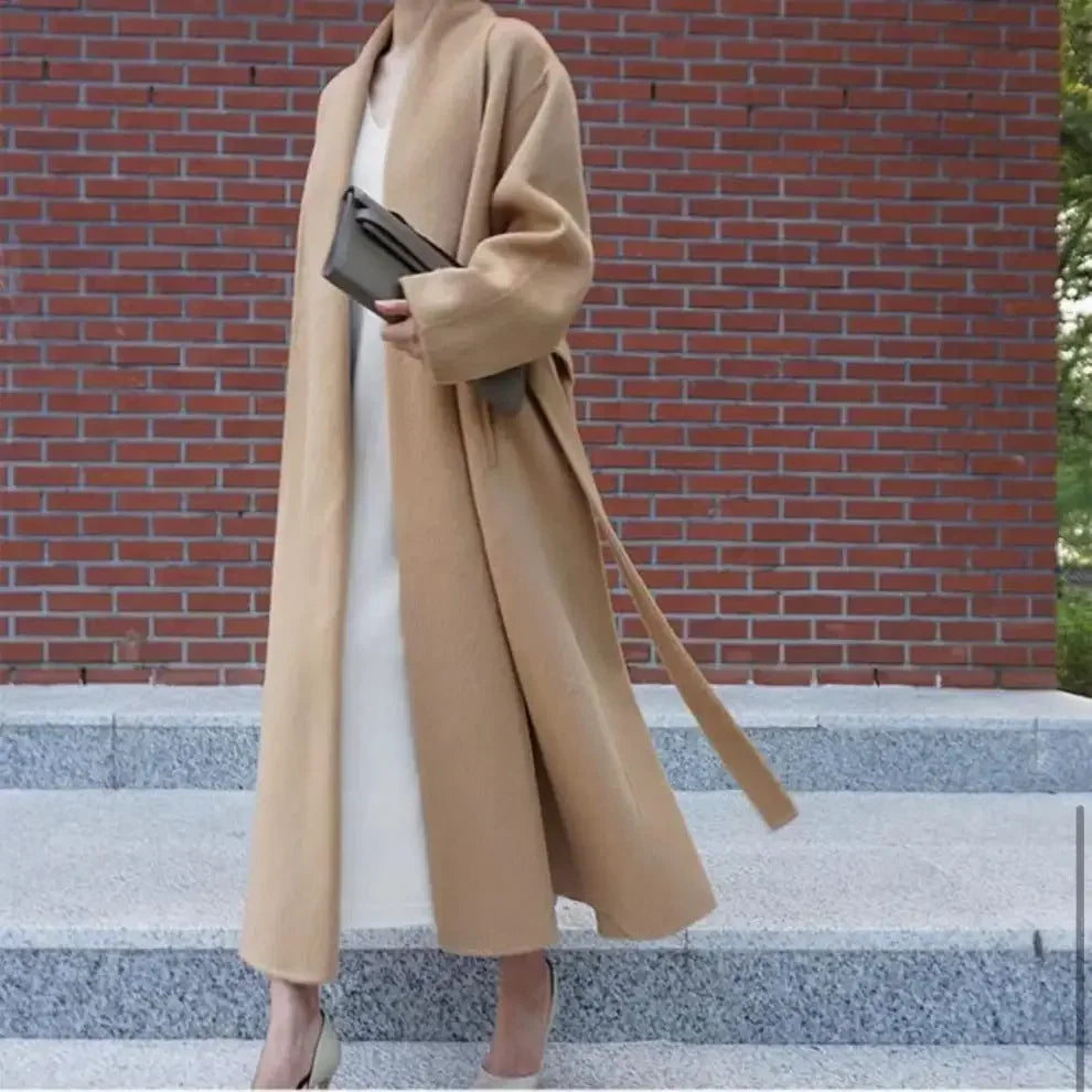 Elegant Korea Chic Woolen Coat for Women - Long Sleeve Loose White Overgarment for Autumn Winter 2023 - GONZALES ONLINE SHOP