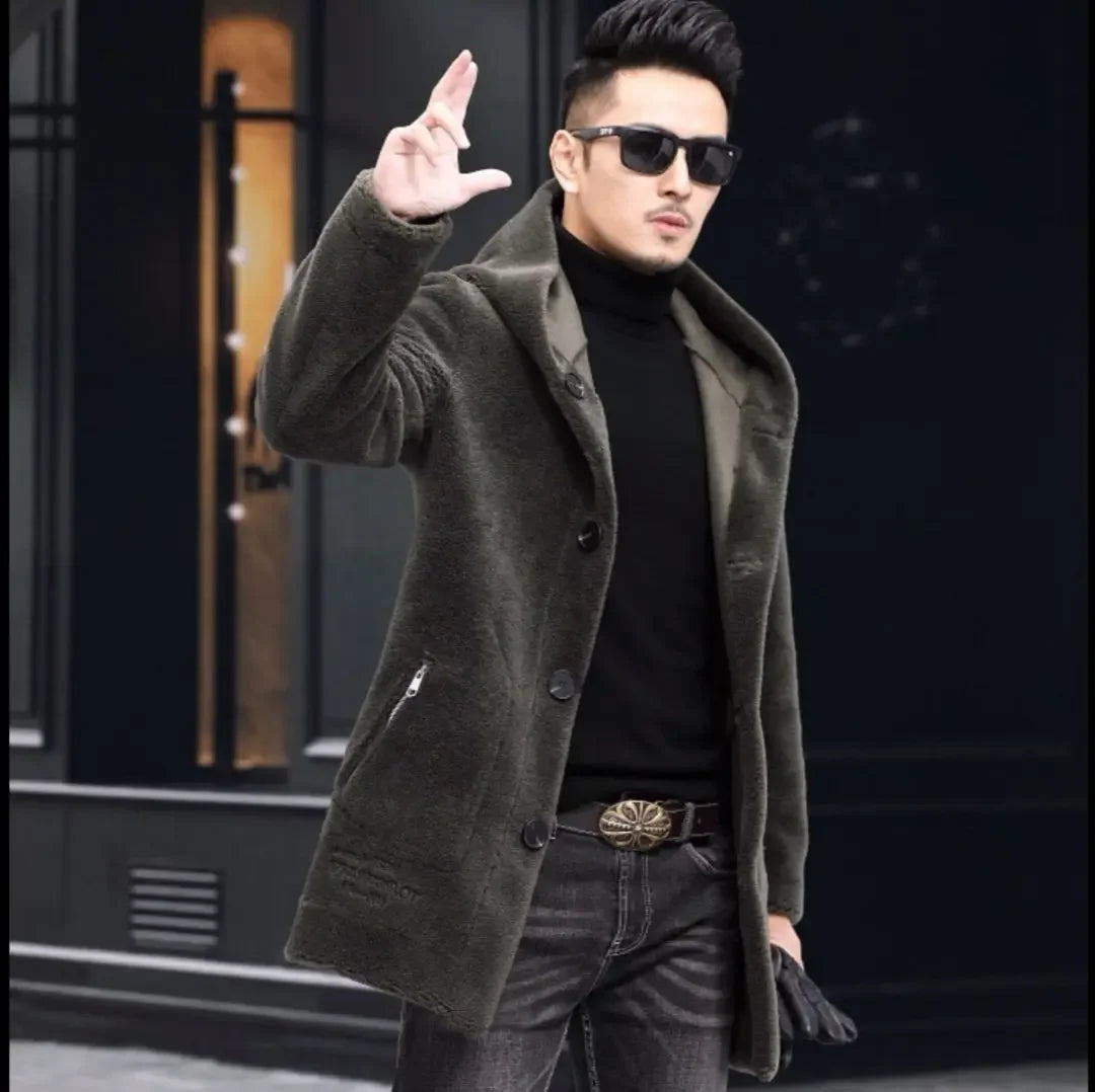 Men Winter Long Casual Thick Fleece Hooded Waterproof Jacket Male Real Fur Wool Coat Outwear Vintage Clothing G436 - GONZALES ONLINE SHOP