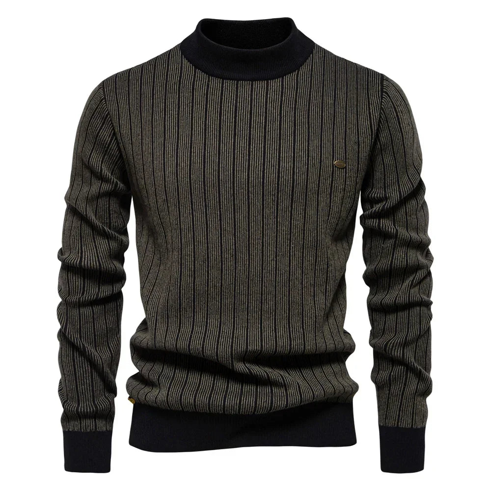 AIOPESON Mens Mock Neck Pullover Sweater - New Design Cotton Stripped Sweater for Autumn Winter Warmth - GONZALES ONLINE SHOP