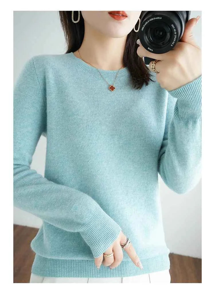 Autumn And Winter Cashmere Sweater Women's Crew Neck Pullover Casual Knitted Top Women's Short Undercoat Fashion 18 Colors