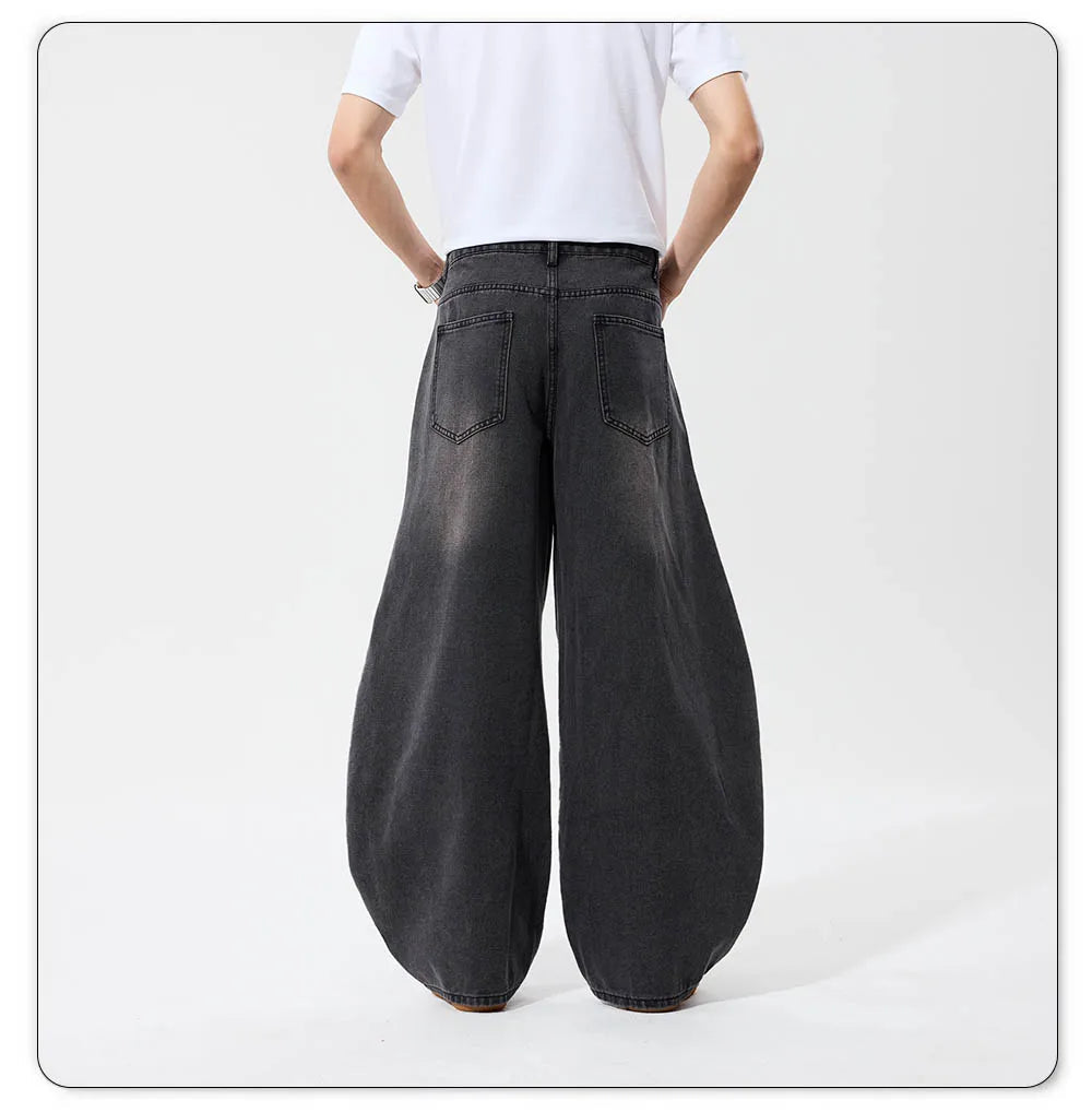2026 Spring Summer Men's Retro Grey Black Baggy Wide Leg Jeans American Street Baggy Goth Pants Man Designer Jeans Denim Pants GONZALES ONLINE SHOP