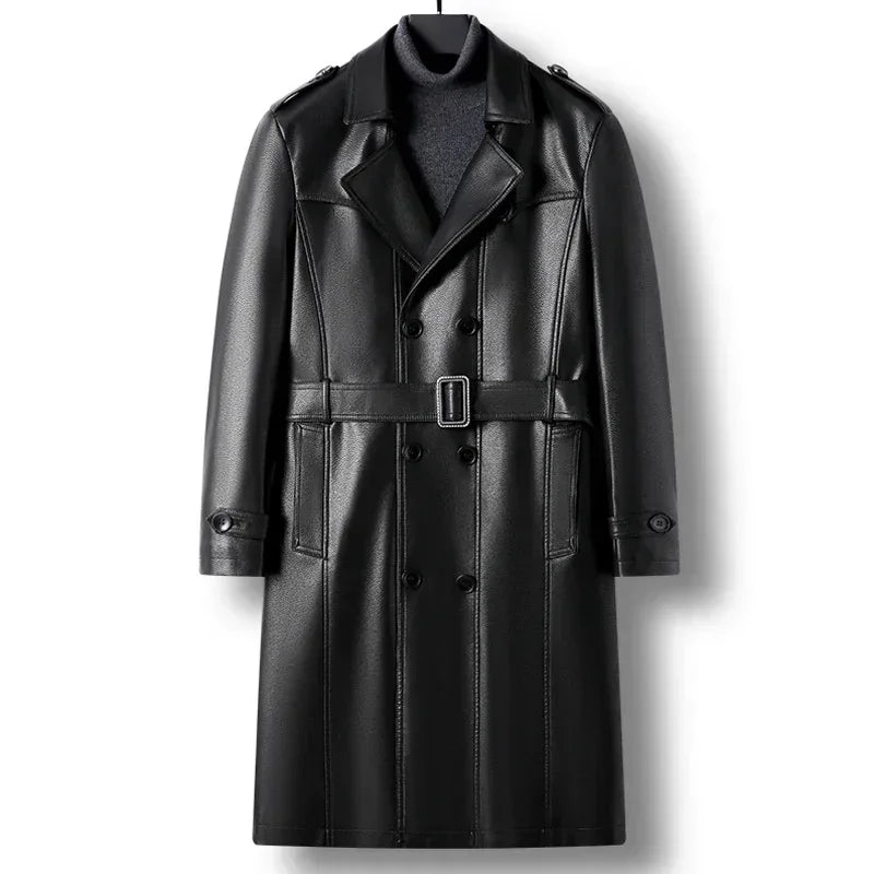 Genuine Leather Jacket Men Mid-length Windbreaker Autumn Winter Casual Jackets Suit Collar Double-breasted Coats Jaqueta - GONZALES ONLINE SHOP