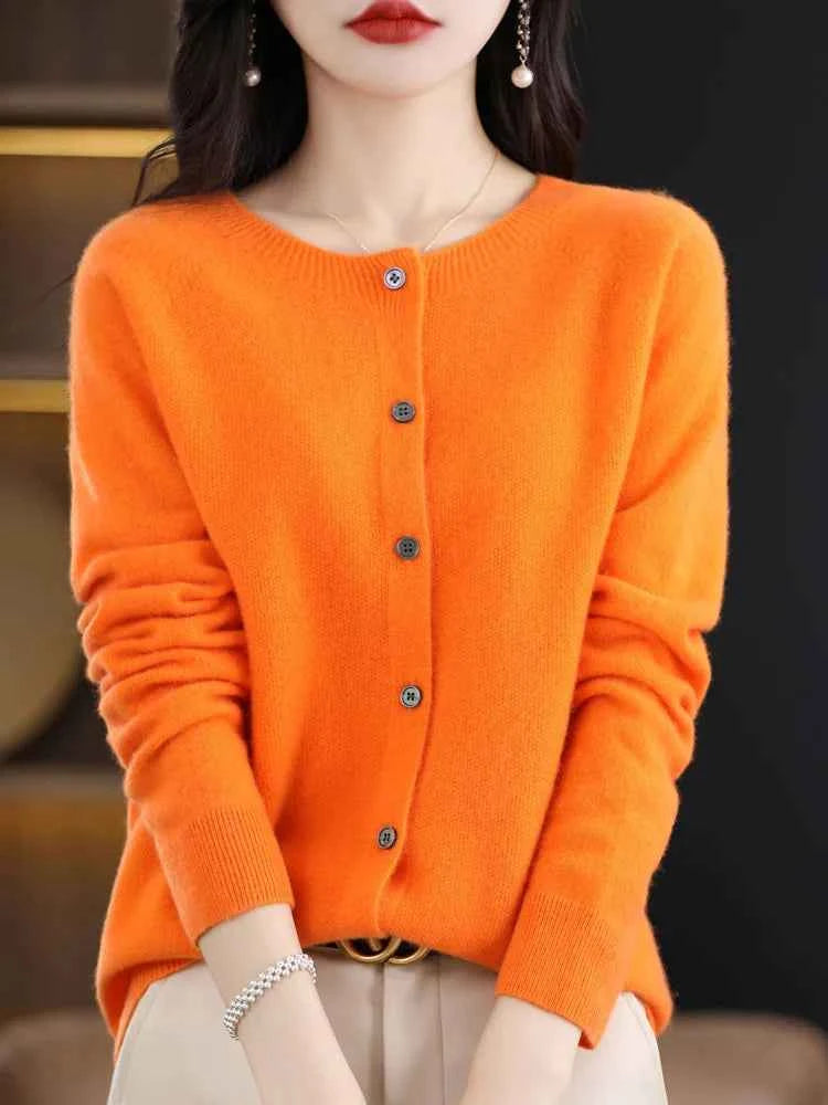 Women Cashmere Sweater 100% Merino Wool Knitted Cardigan Autumn Winter Knitwear O-Neck Female Solid Color Casual Fashion Top