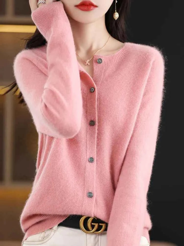 Women Cashmere Sweater 100% Merino Wool Knitted Cardigan Autumn Winter Knitwear O-Neck Female Solid Color Casual Fashion Top