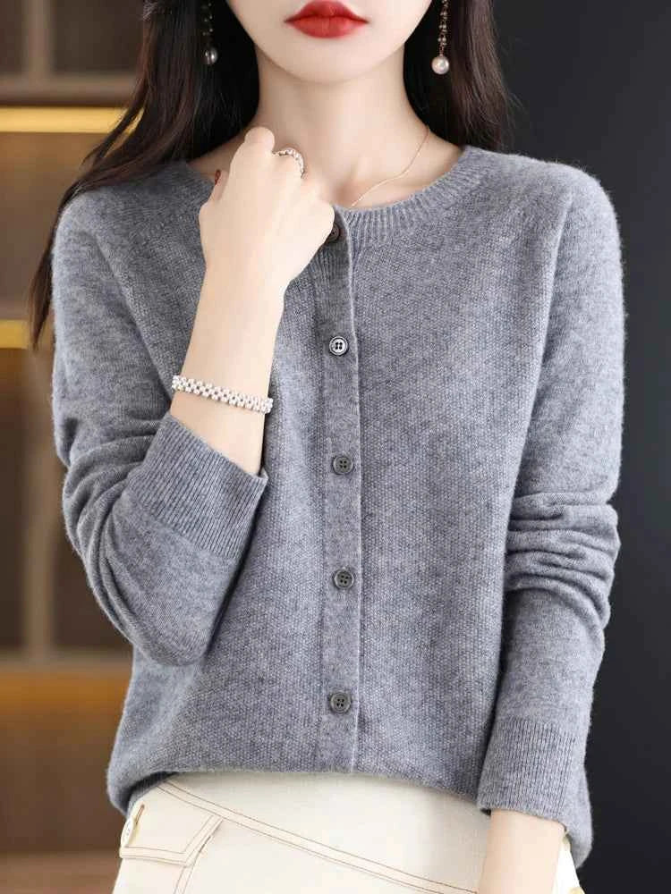 Women Cashmere Sweater 100% Merino Wool Knitted Cardigan Autumn Winter Knitwear O-Neck Female Solid Color Casual Fashion Top