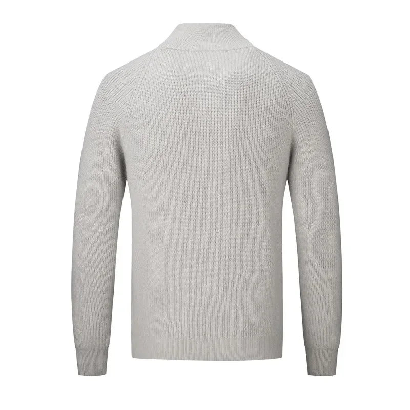 Men's Cashmere Knit Cardigan Half High Collar Zip-up Coat Wool Autumn Winter Fit Thick Sweaters Men Jacket GONZALES ONLINE SHOP