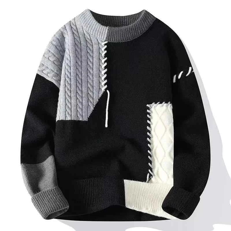 Men's Turtleneck Sweater – Stylish Patchwork Design for Warmth - GONZALES ONLINE SHOP