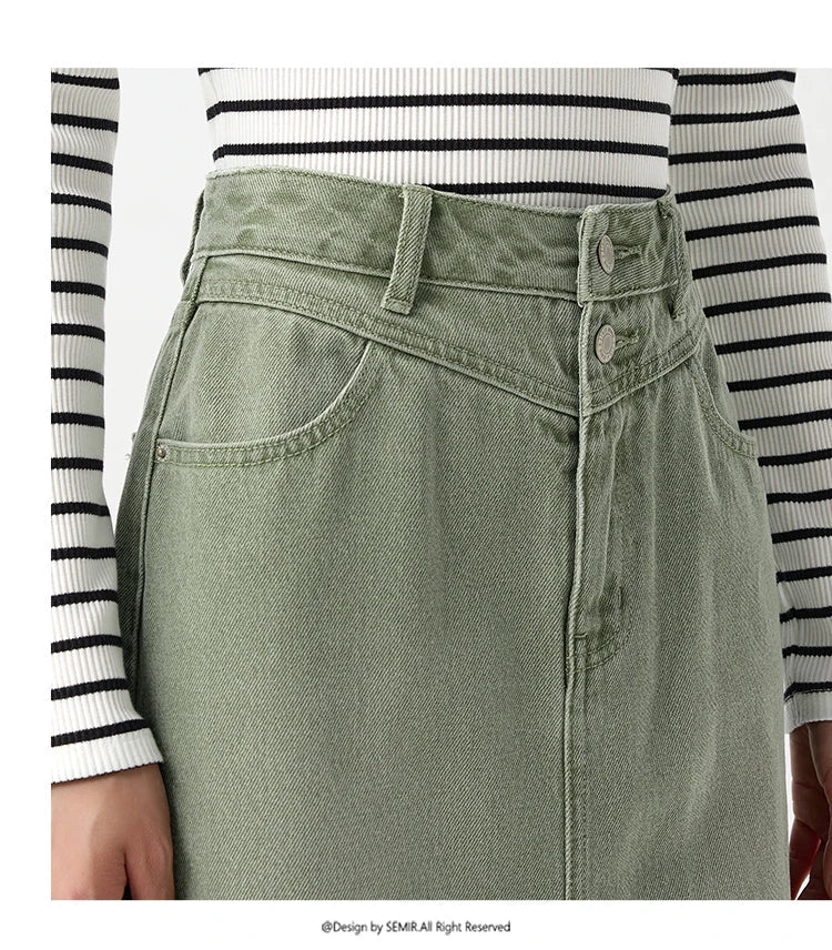 Semir Denim Skirt Women High-waisted Slit 2024 New Spring Straight Skirt GONZALES ONLINE SHOP