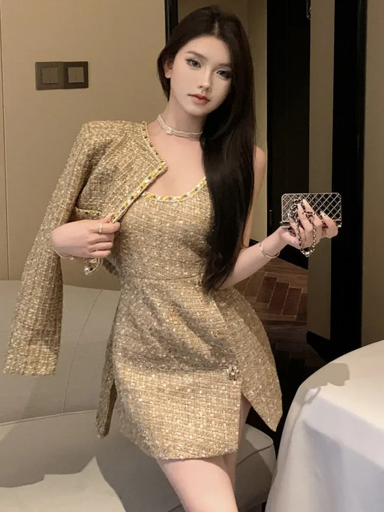 High Street French Small Fragrant Tweed Two Piece Set Women Woolen Jacket Coat + Dress Suits Autumn Winter Luxury 2 Piece Outfit - GONZALES ONLINE SHOP