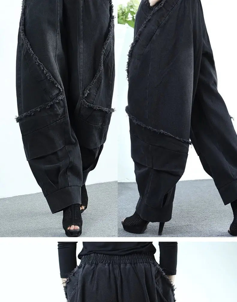 Black Wide-leg Jeans Harlan Pants Loose Fashion Casual Full Length High Waist Patchwork Print Pocket Jeans Women Clothes Spring GONZALES ONLINE SHOP