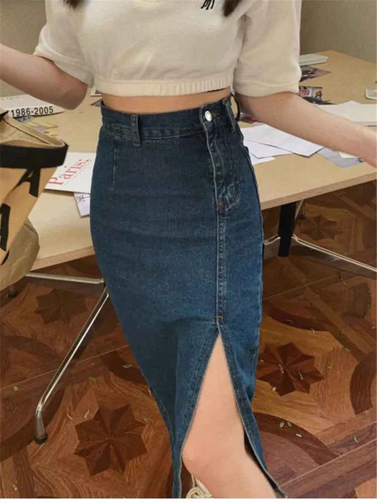 REALEFT Women's Midi Denim Skirt Spring Side Split High Wasit Jeans Skirts Straight Female A-line Pencil Skirt 2023 New Summer
