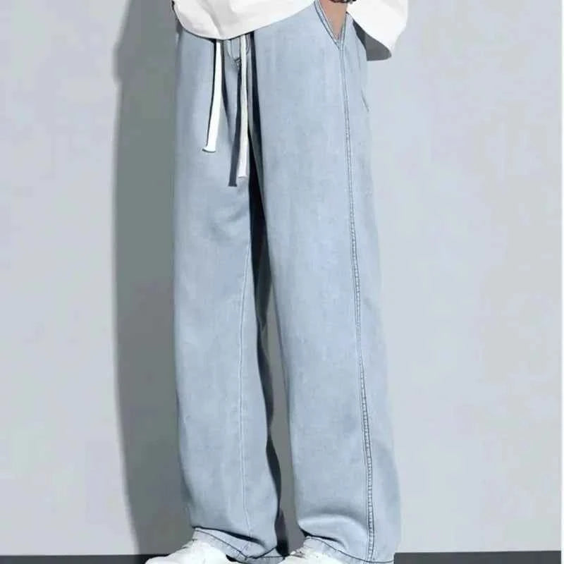 Autumn Jeans Men's Baggy Straight Drawstring Elastic Waist Personality Fashion Vintage Denim Trousers Streetwear 3XL