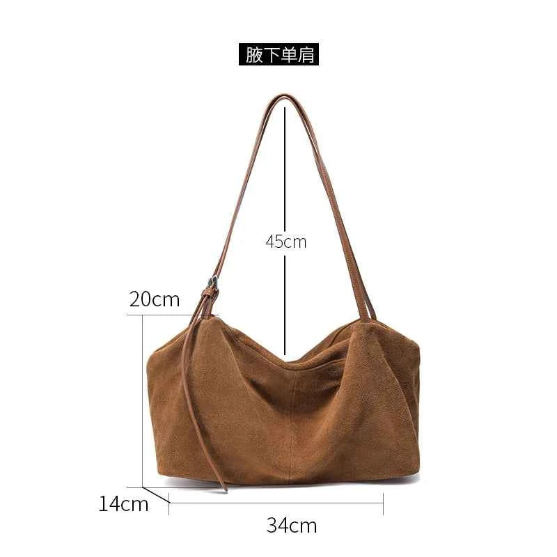 Women's Natural Nuede Genuine Leather Handbags Ladies large capacity Tote Bag Female Design Luxury Commuting Yoga Bag hobo bag