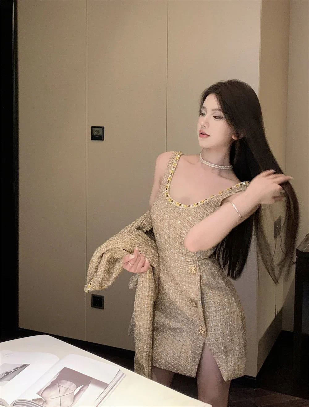 High Street French Small Fragrant Tweed Two Piece Set Women Woolen Jacket Coat + Dress Suits Autumn Winter Luxury 2 Piece Outfit - GONZALES ONLINE SHOP