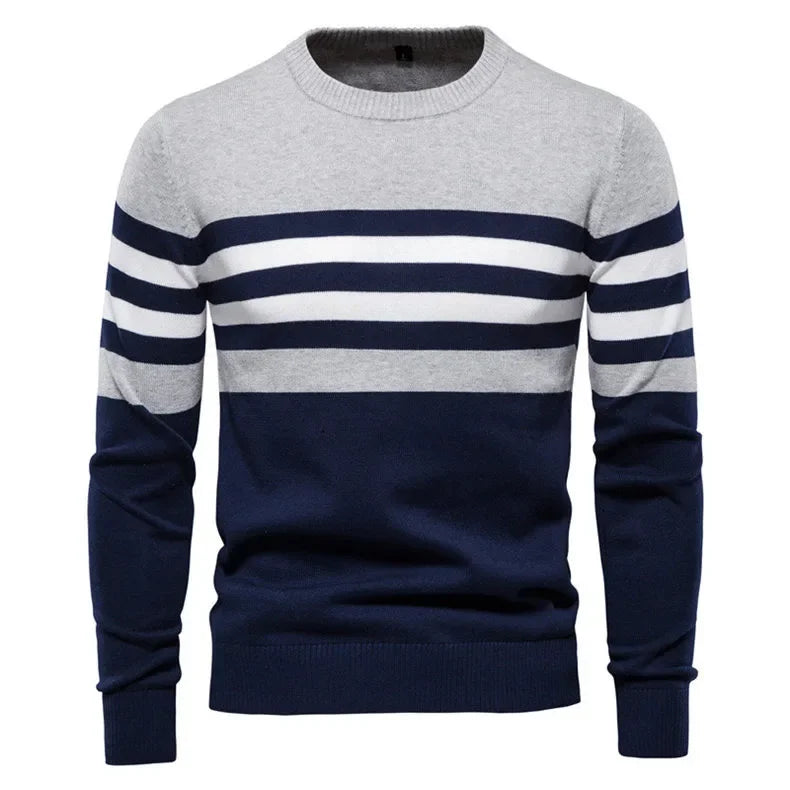 Men's Striped Cotton Sweater Pullover O Neck Knitwear Autumn Jumpers Plus Size 3XL 4XL - GONZALES ONLINE SHOP