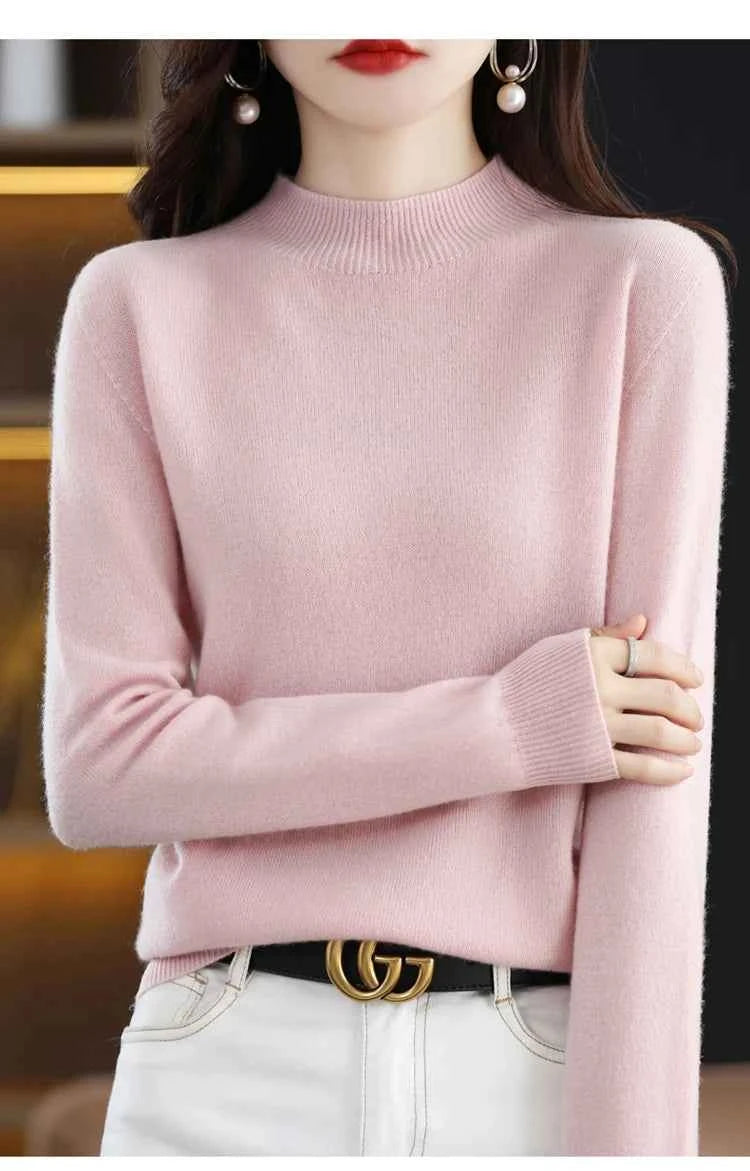 Half High Solid Color Cashmere Sweater For Women Loose Pullover Autumn and Winter Contracted Commuter Basic Knitwear Top Base