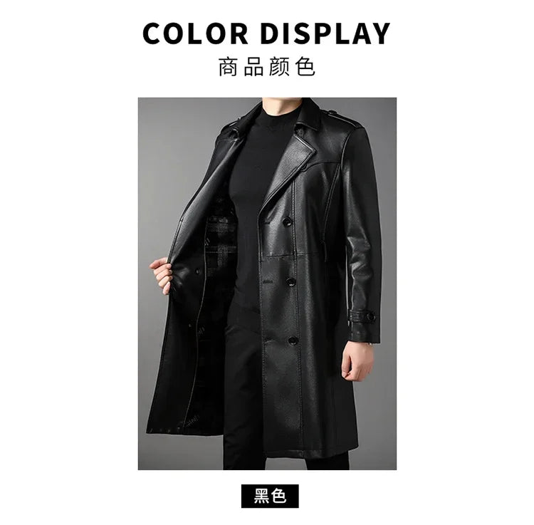 Genuine Leather Jacket Men Mid-length Windbreaker Autumn Winter Casual Jackets Suit Collar Double-breasted Coats Jaqueta - GONZALES ONLINE SHOP
