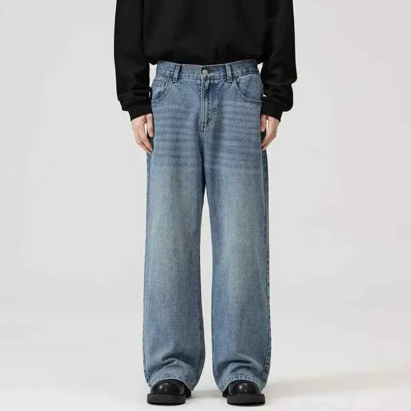 Male Classic America Hip Hop Rap Jeans Wide Leg Youth Popular Jeans Men Straight Leg Retro Loose Trousers Oversized Denim Pants